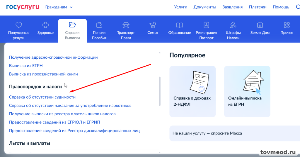Как найти справку об отсутствии судимости на Госуслугах